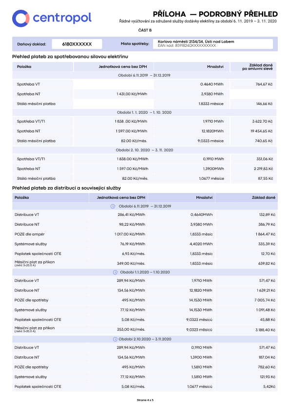 Ukázka faktury za elektřinu